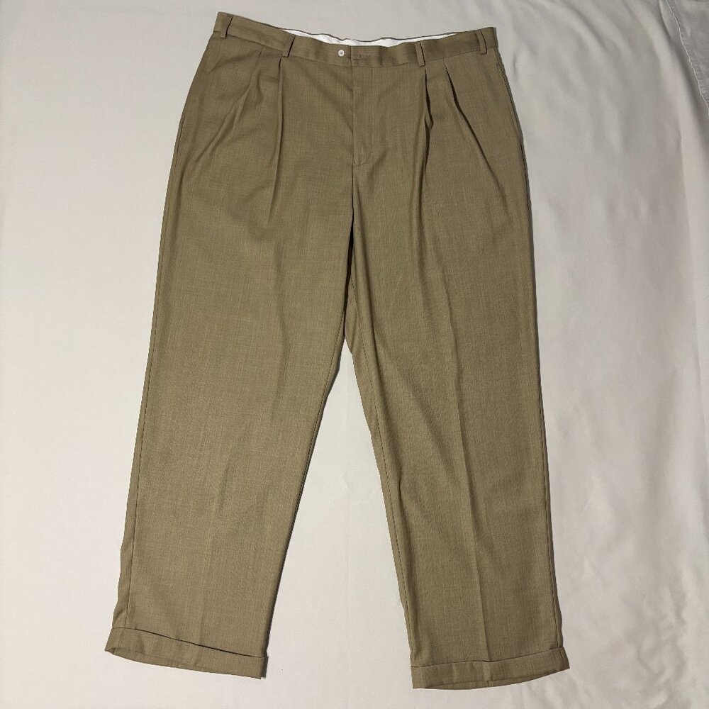 J. Ferrar Mens Dress Pants‎ 42x32 Pleated Khaki Tan Polyester Slacks